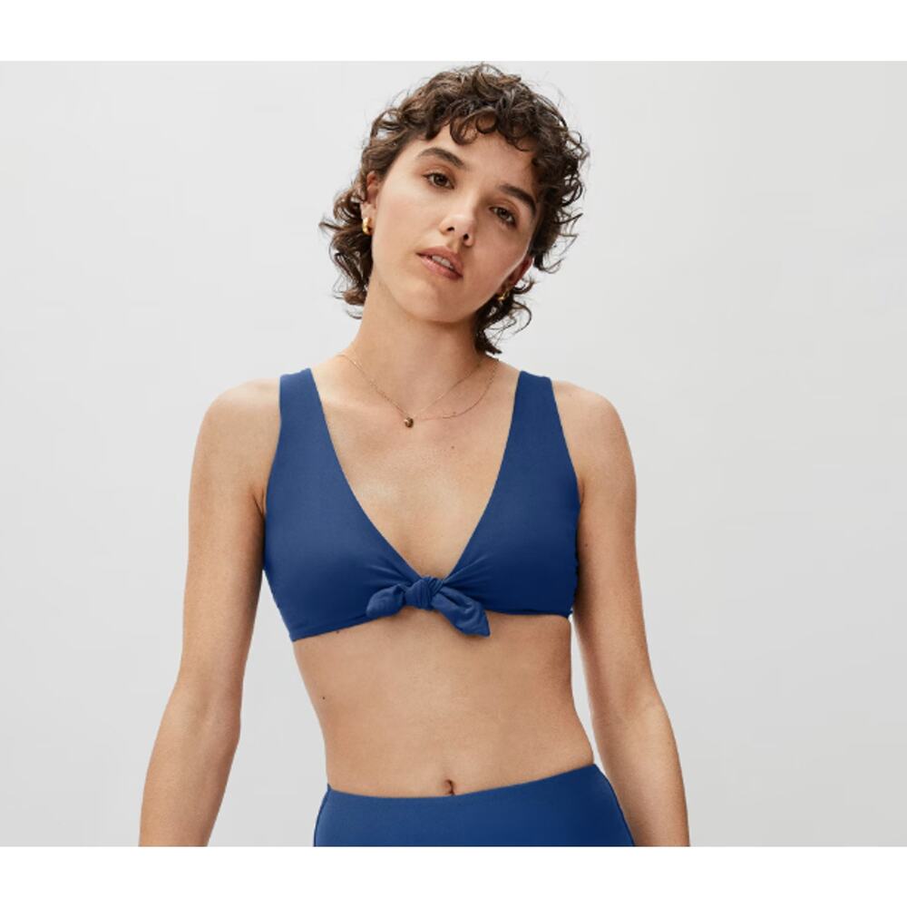 Everlane Womens The Tie-Front Bikini Top Large Swimwear Blue No Pads NWT